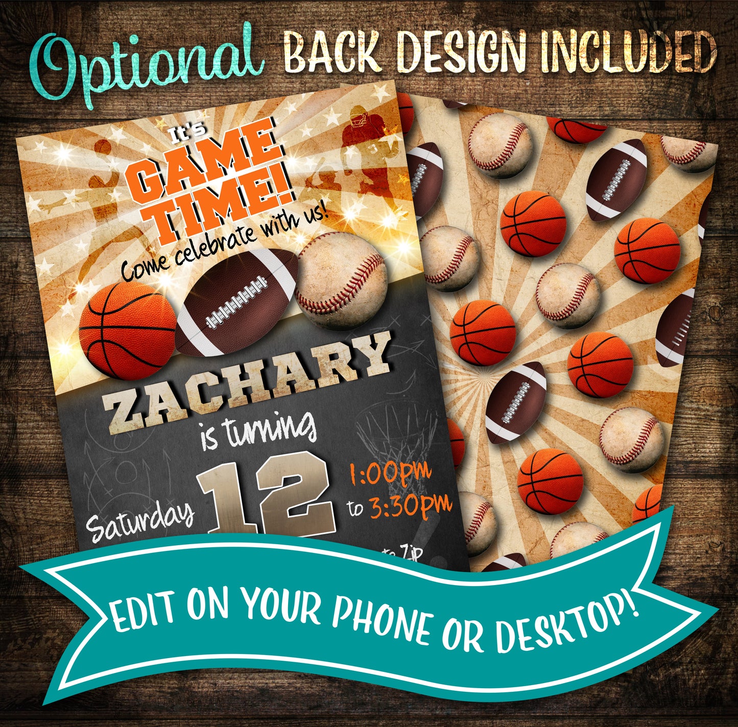 Sports birthday invitation digital download