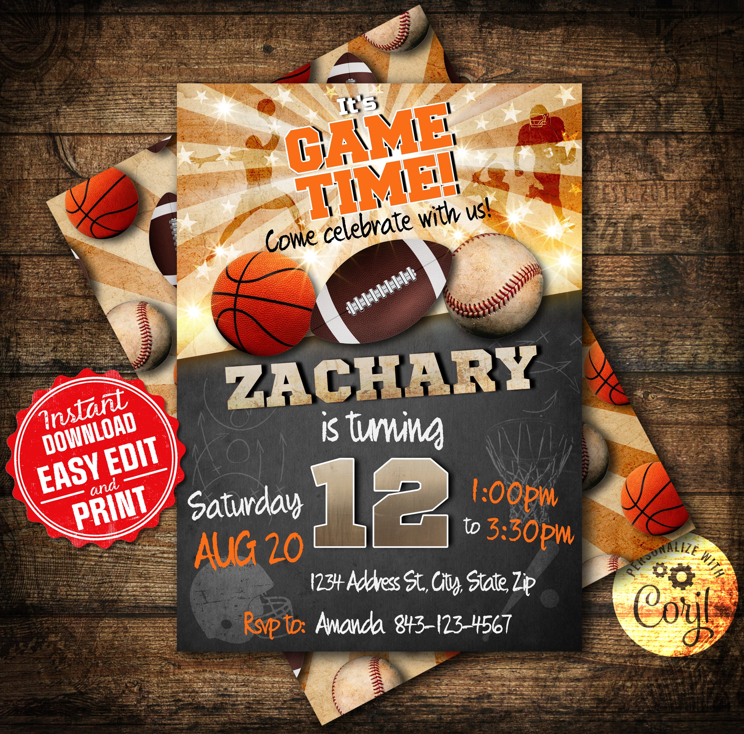 Broncos Football Themed Birthday Invitations DIGITAL PRINT 