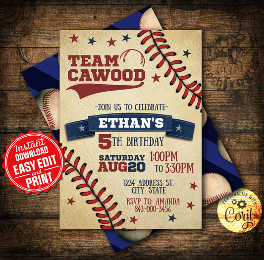 Baseball birthday invitation - Family baseball Team birthday invite