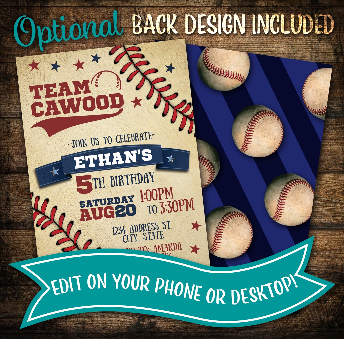 Baseball birthday invitation - Family baseball Team birthday invite