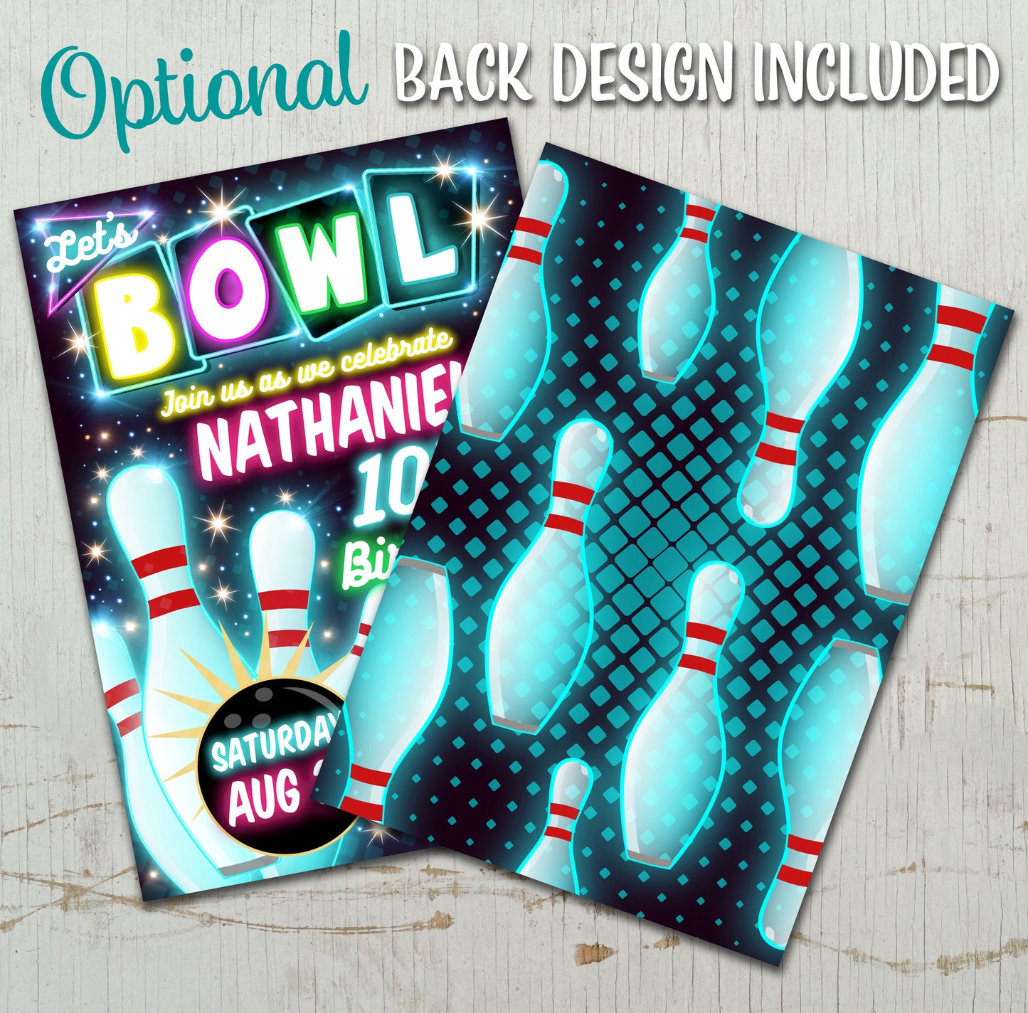 Bowling Birthday Invitation | Neon Glow theme