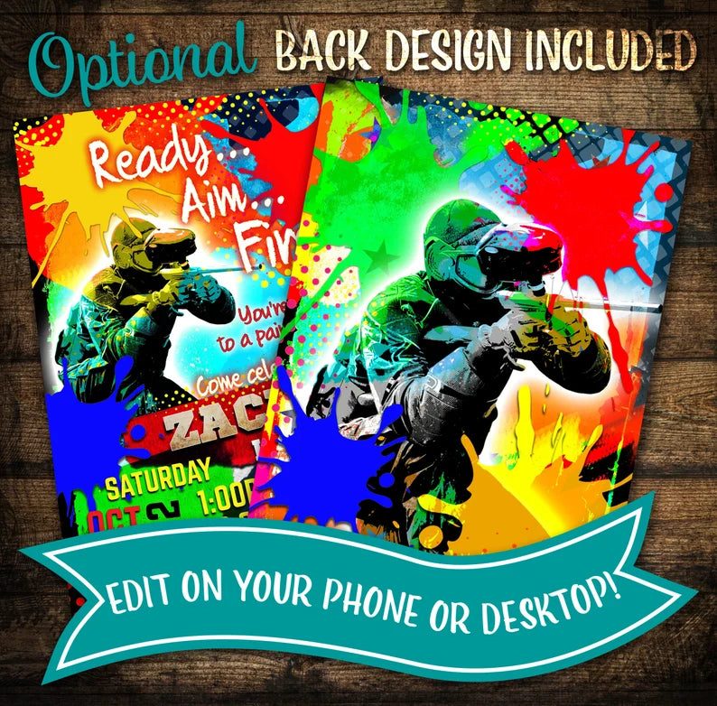 Paintball birthday invitation template - EASY EDIT!