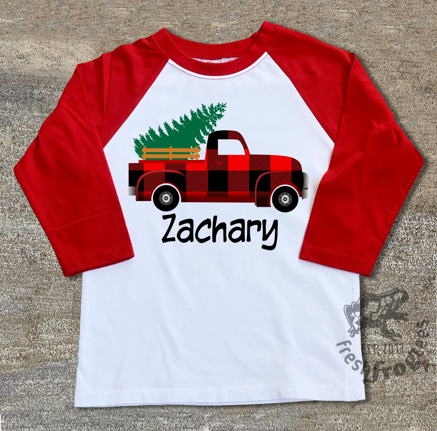 Buffalo Plaid Christmas Truck shirt for boys or girls raglan