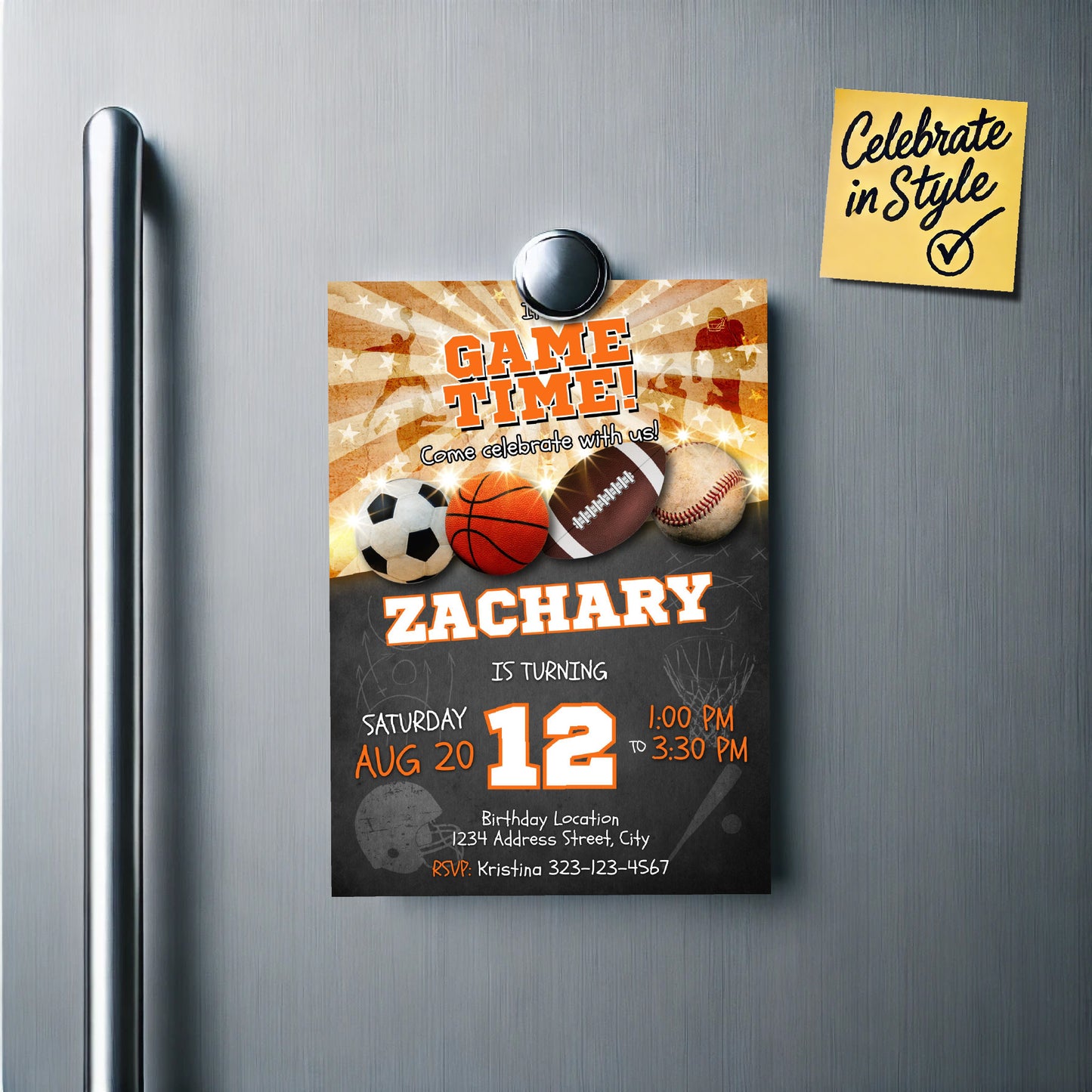 Assorted sports birthday invitation digital download