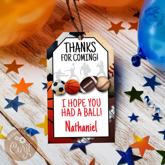 Assorted sports party favor tag