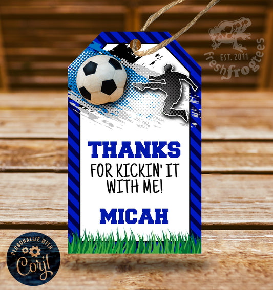 Soccer party favor tag blue