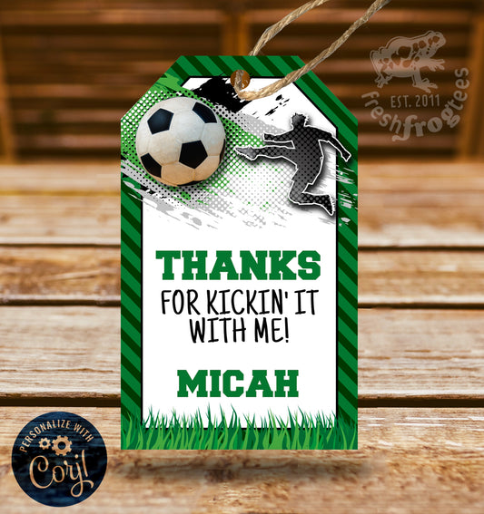 Soccer Thank You Tag, Soccer Birthday Party Favor Tag GREEN- Easy Edit