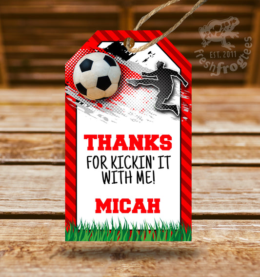 Soccer Thank You Tag, Soccer Birthday Party Favor Tag RED - Easy Edit