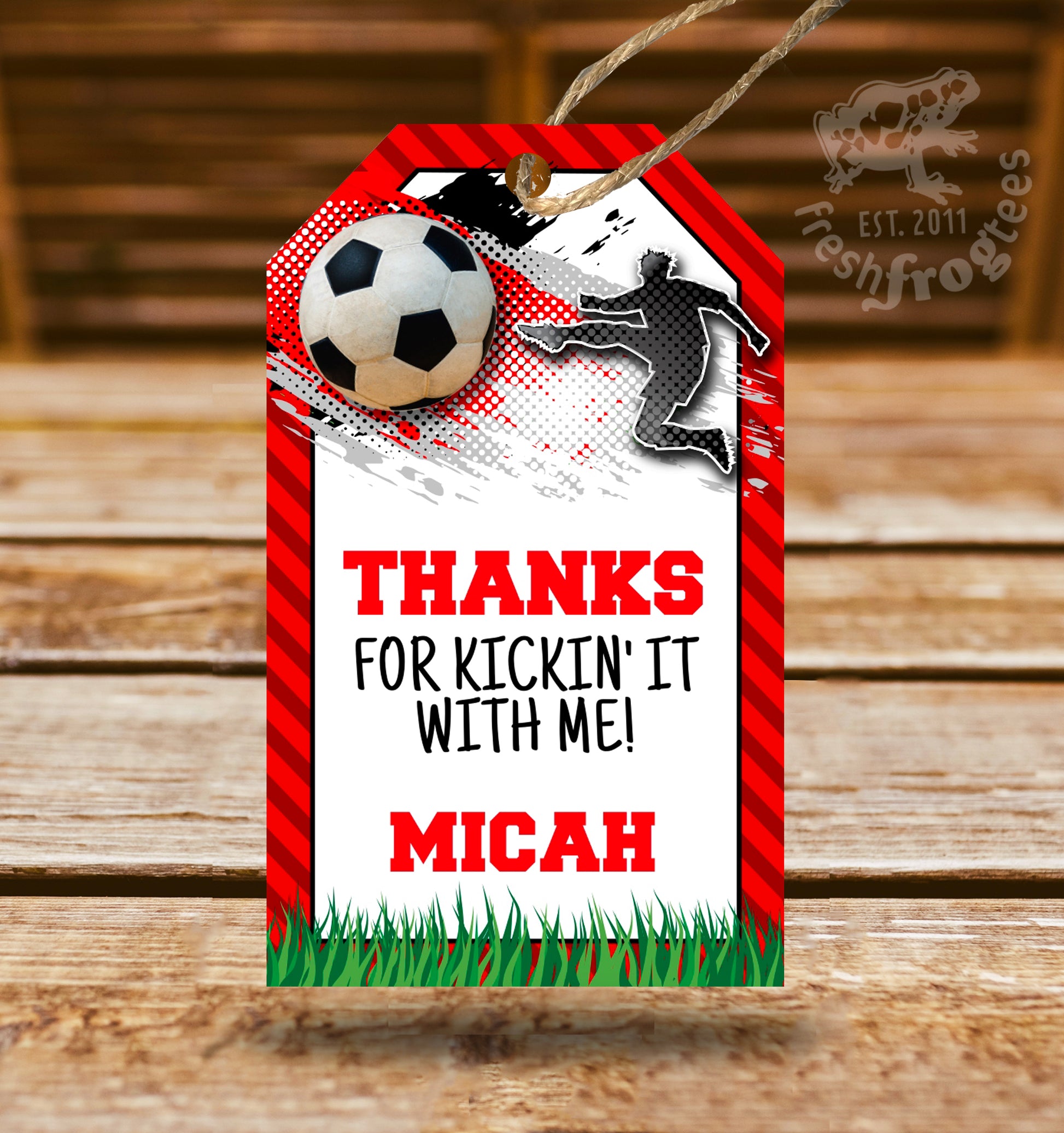 Red Soccer Thank You Tag Template - Soccer Ball Design