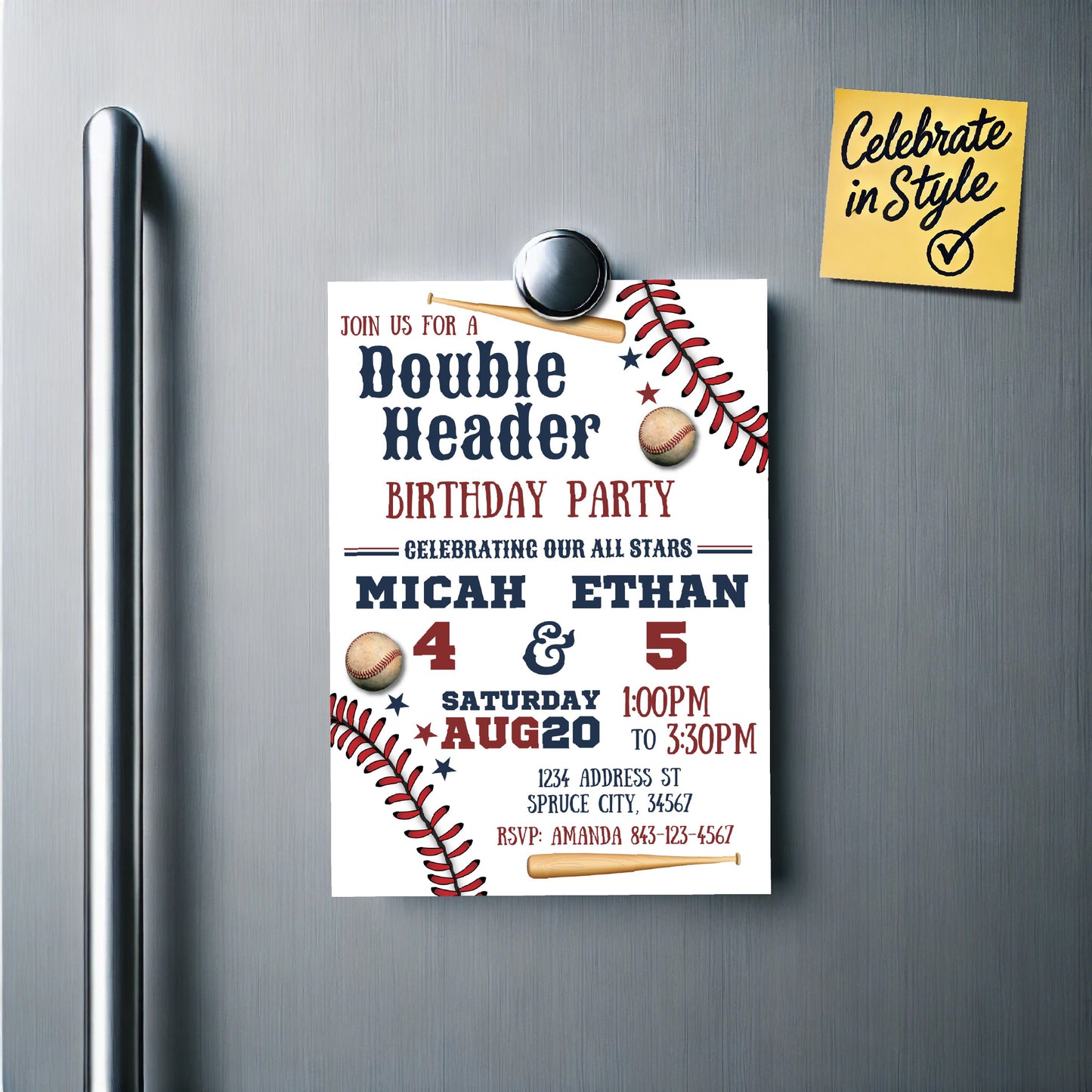 Double Header baseball birthday invitation