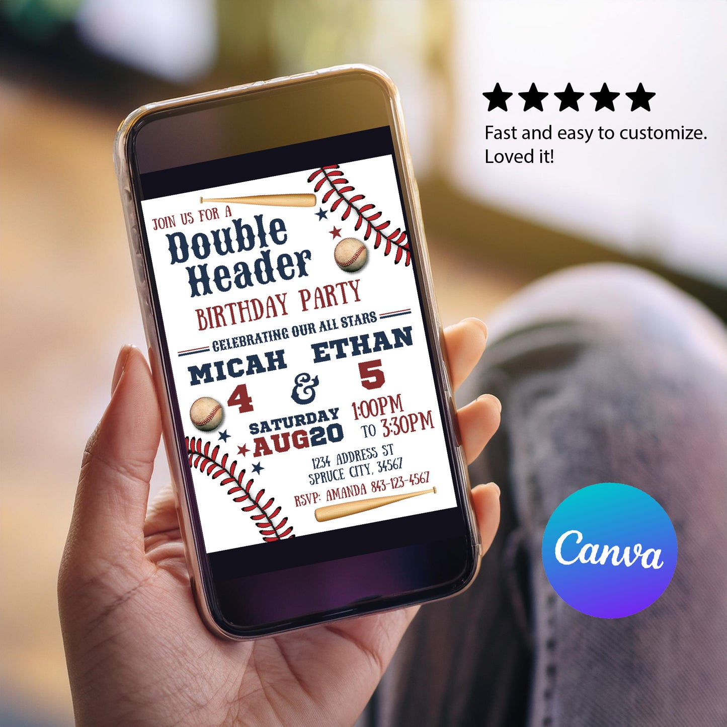 Double Header baseball birthday invitation
