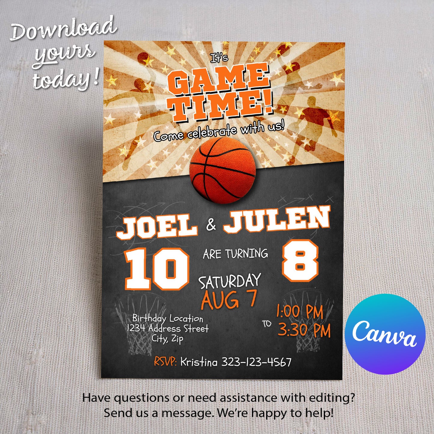Basketball Birthday Party Invitation | Joint Sports birthday template