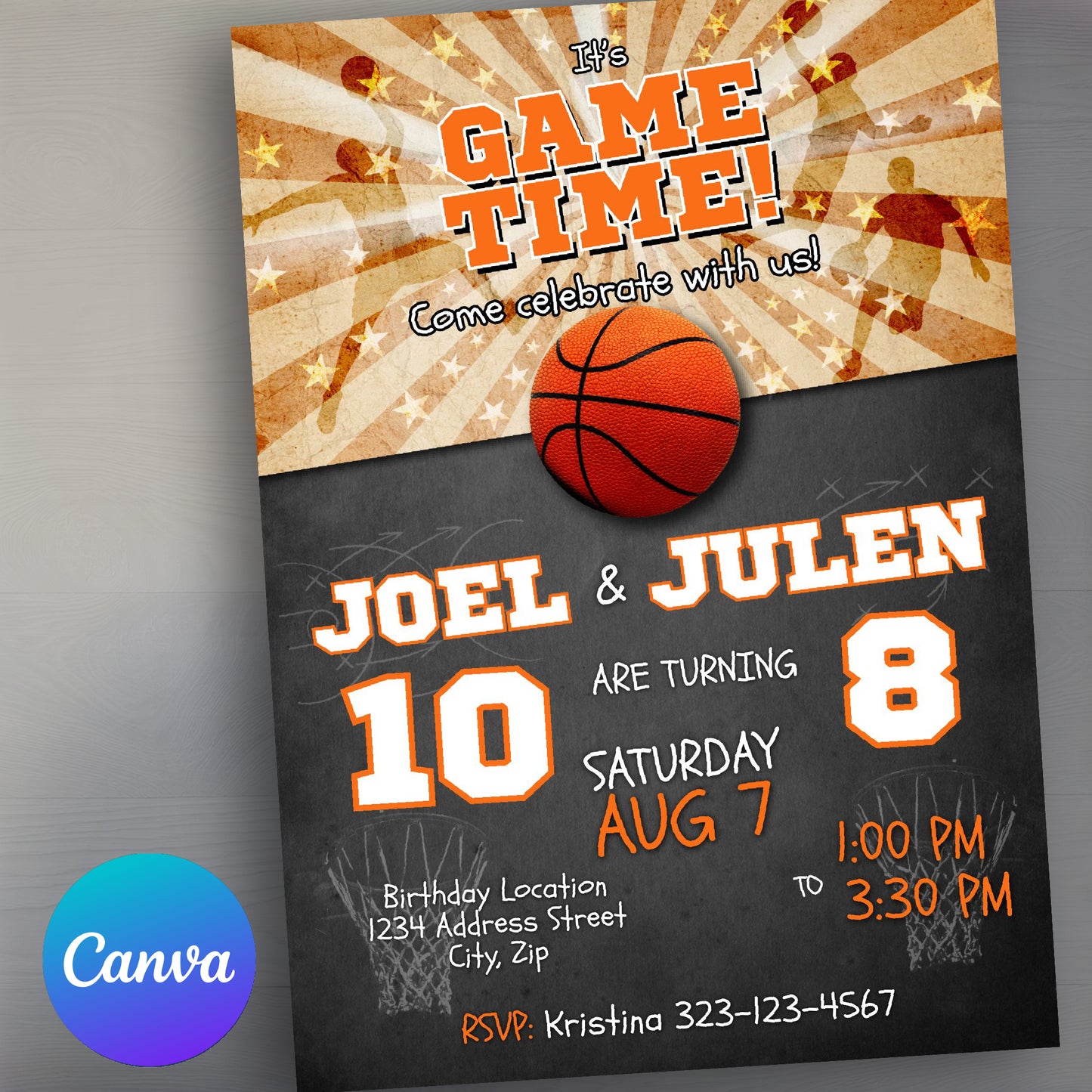 Basketball Birthday Party Invitation | Joint Sports birthday template