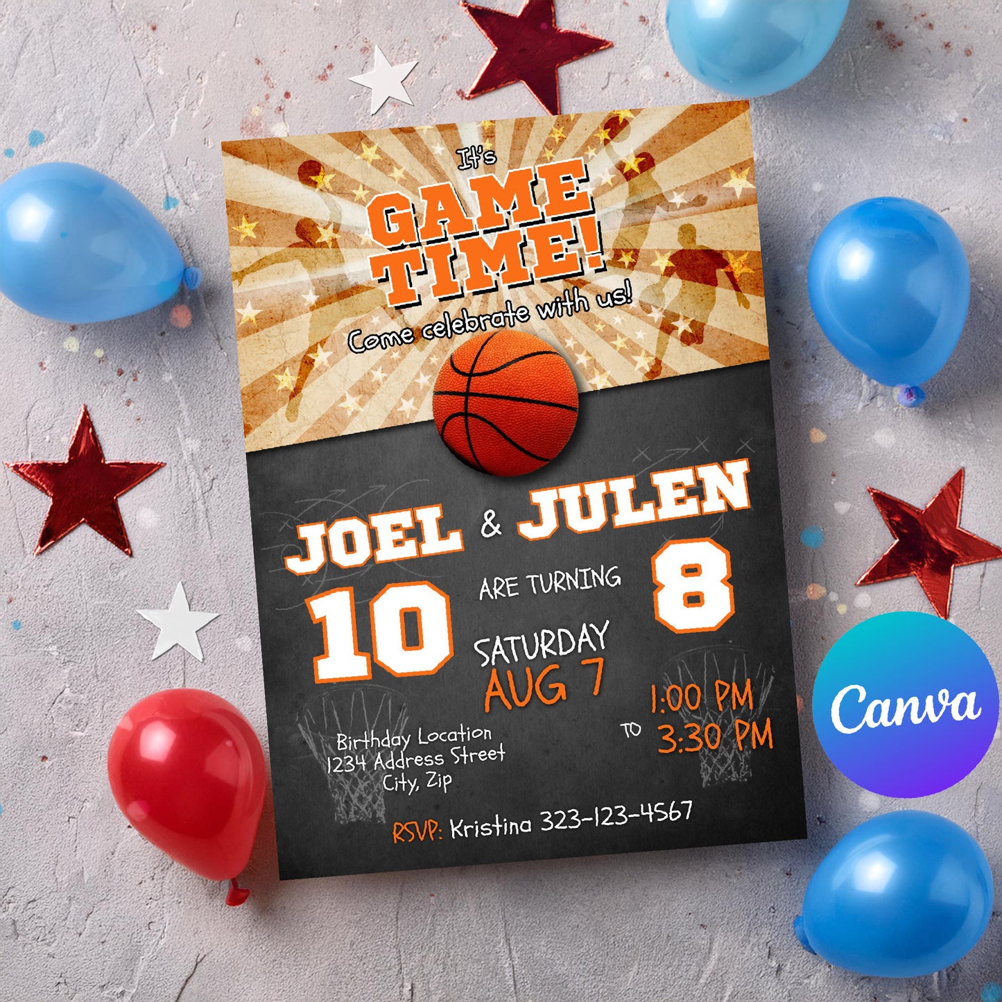 Basketball Birthday Party Invitation | Joint Sports birthday template