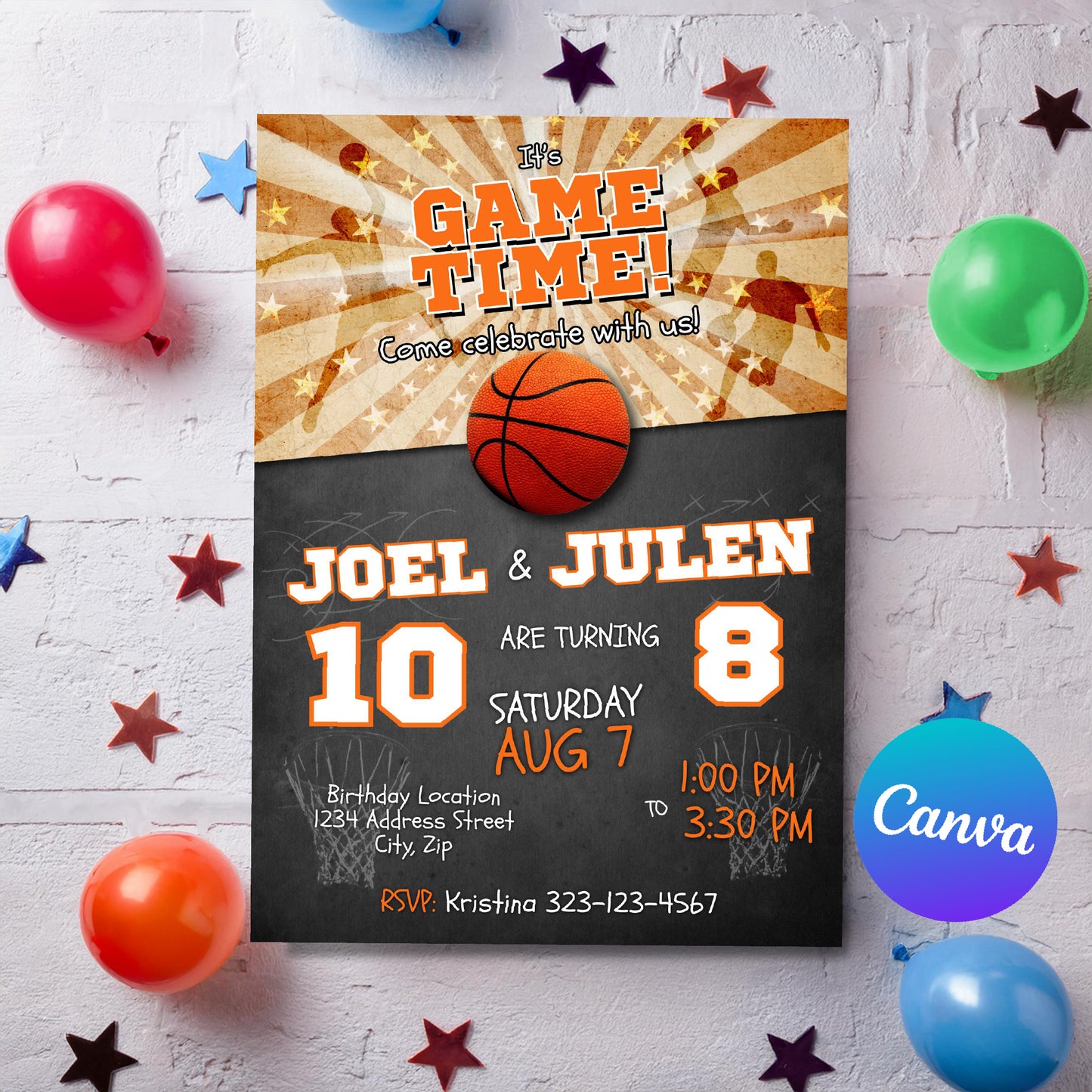 Basketball Birthday Party Invitation | Joint Sports birthday template