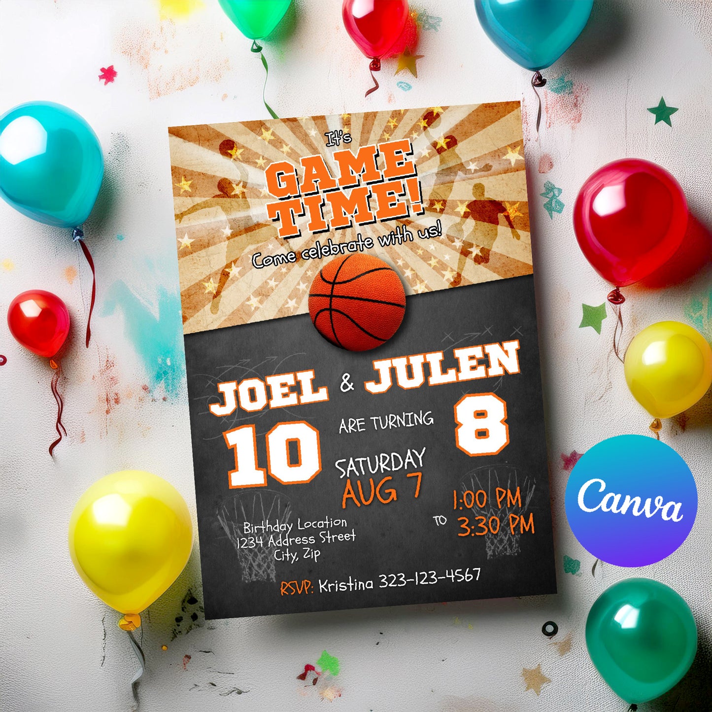 Basketball Birthday Party Invitation | Joint Sports birthday template