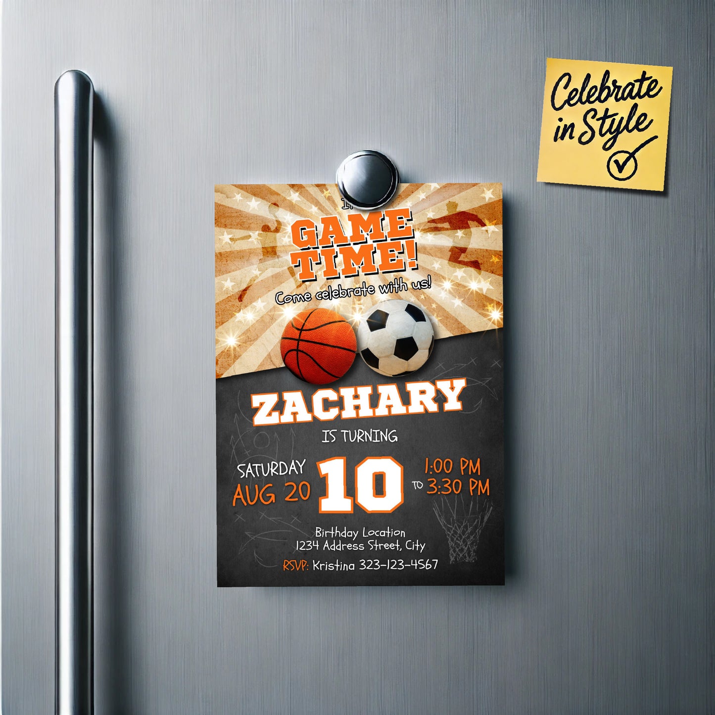 Joint Sports birthday invitation soccer basketball Double Header