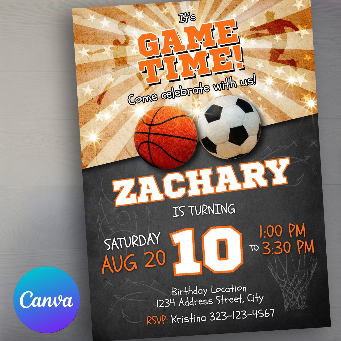 Joint Sports birthday invitation soccer basketball Double Header