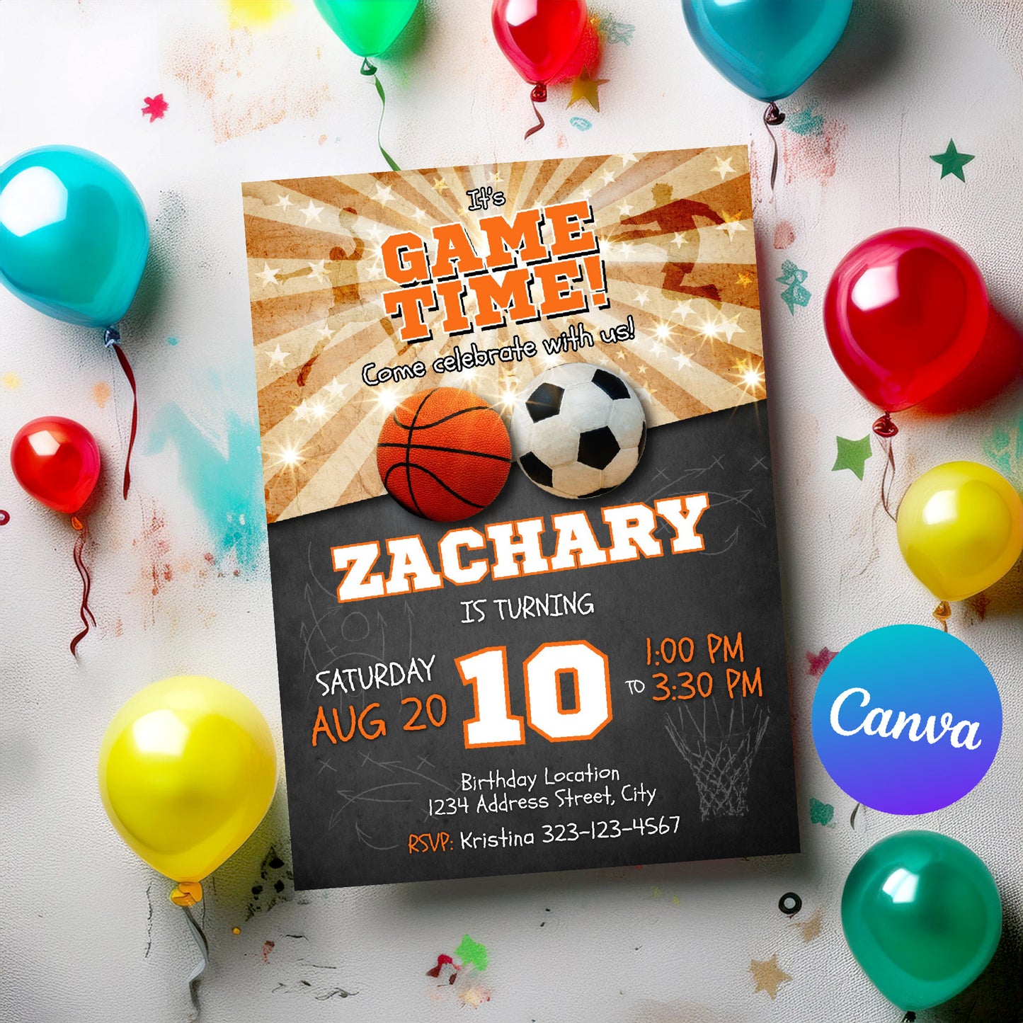 Joint Sports birthday invitation soccer basketball Double Header