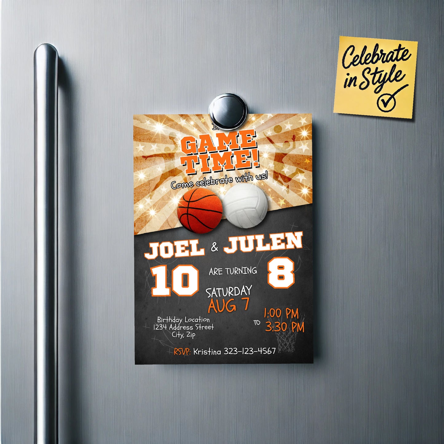 Sports Birthday Invitation | Basketball & Volleyball Joint Party
