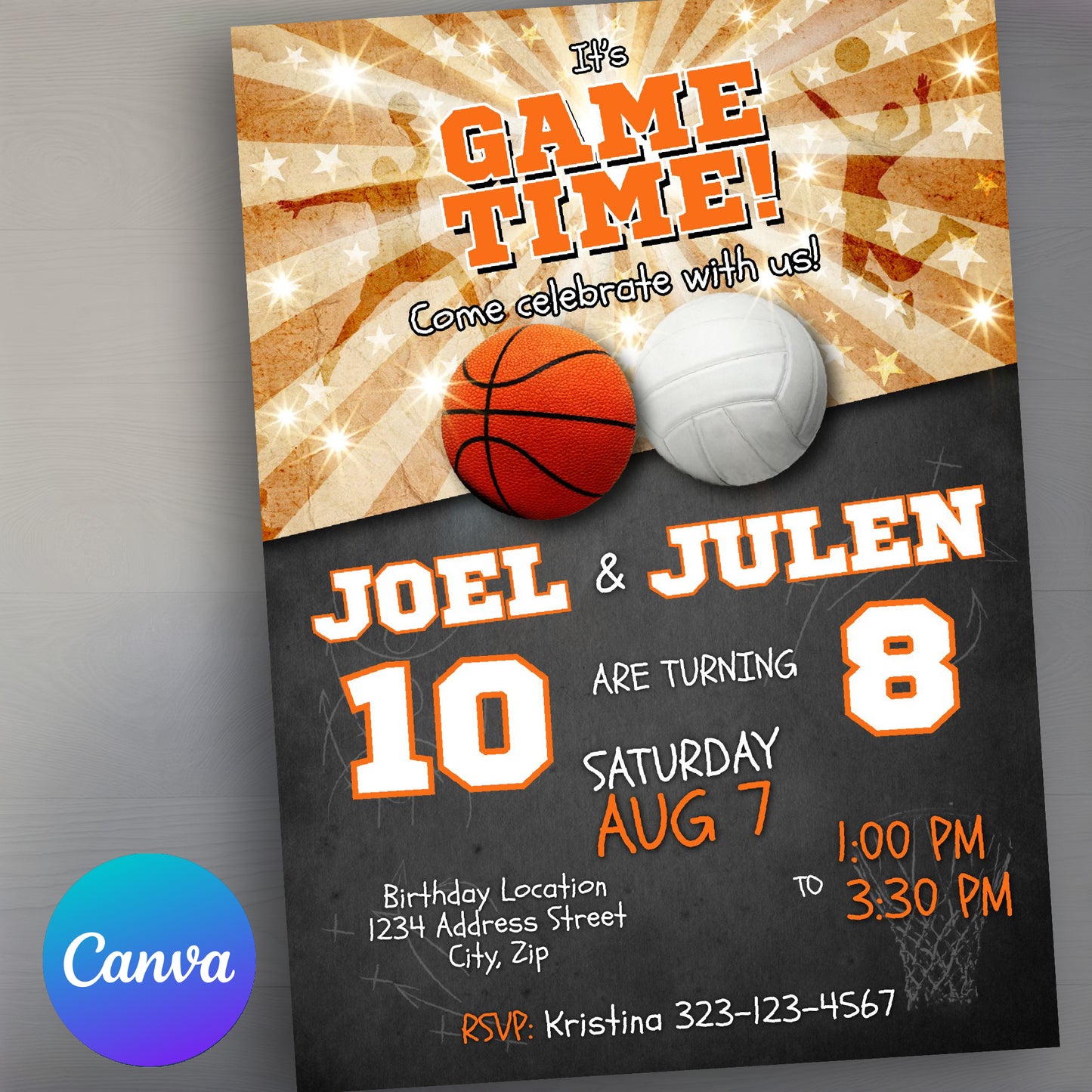 Sports Birthday Invitation | Basketball & Volleyball Joint Party