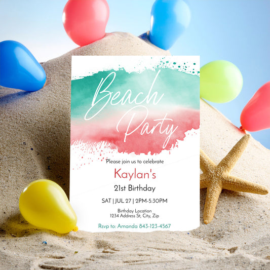 Beach Party Birthday Invitation Template