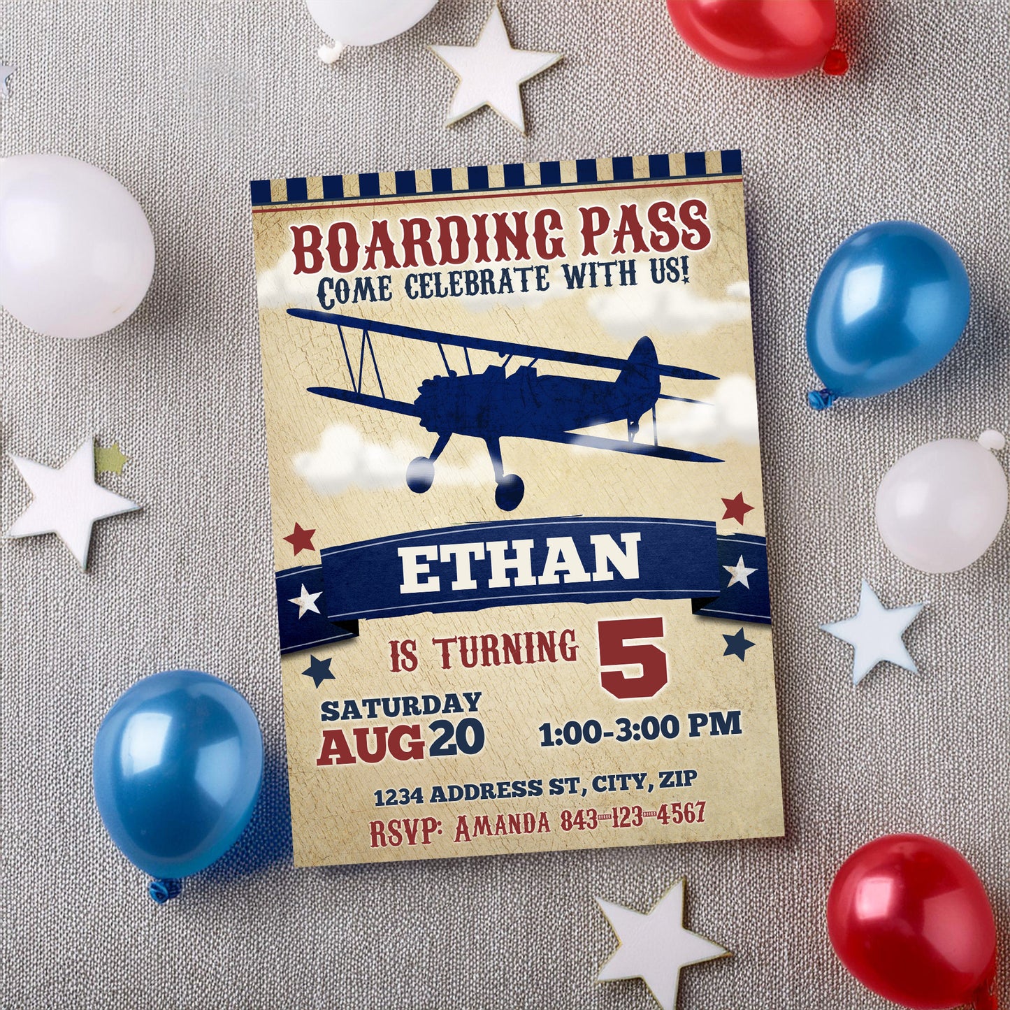 Biplane Birthday Invitation Templates | Customizable Design