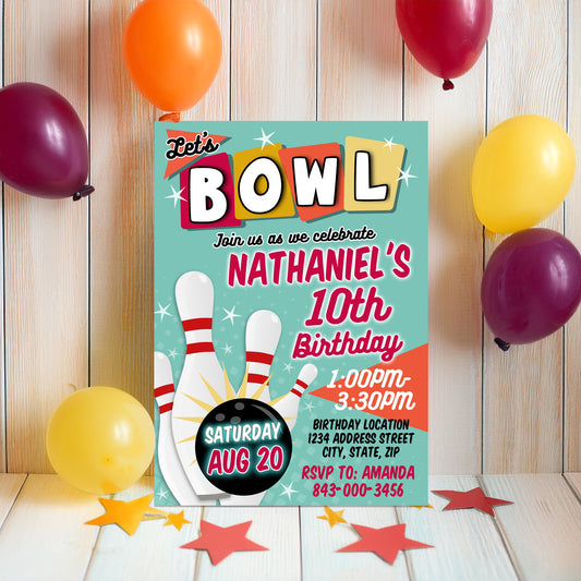 Bowling Birthday Invitation Template - Classic Vintage theme