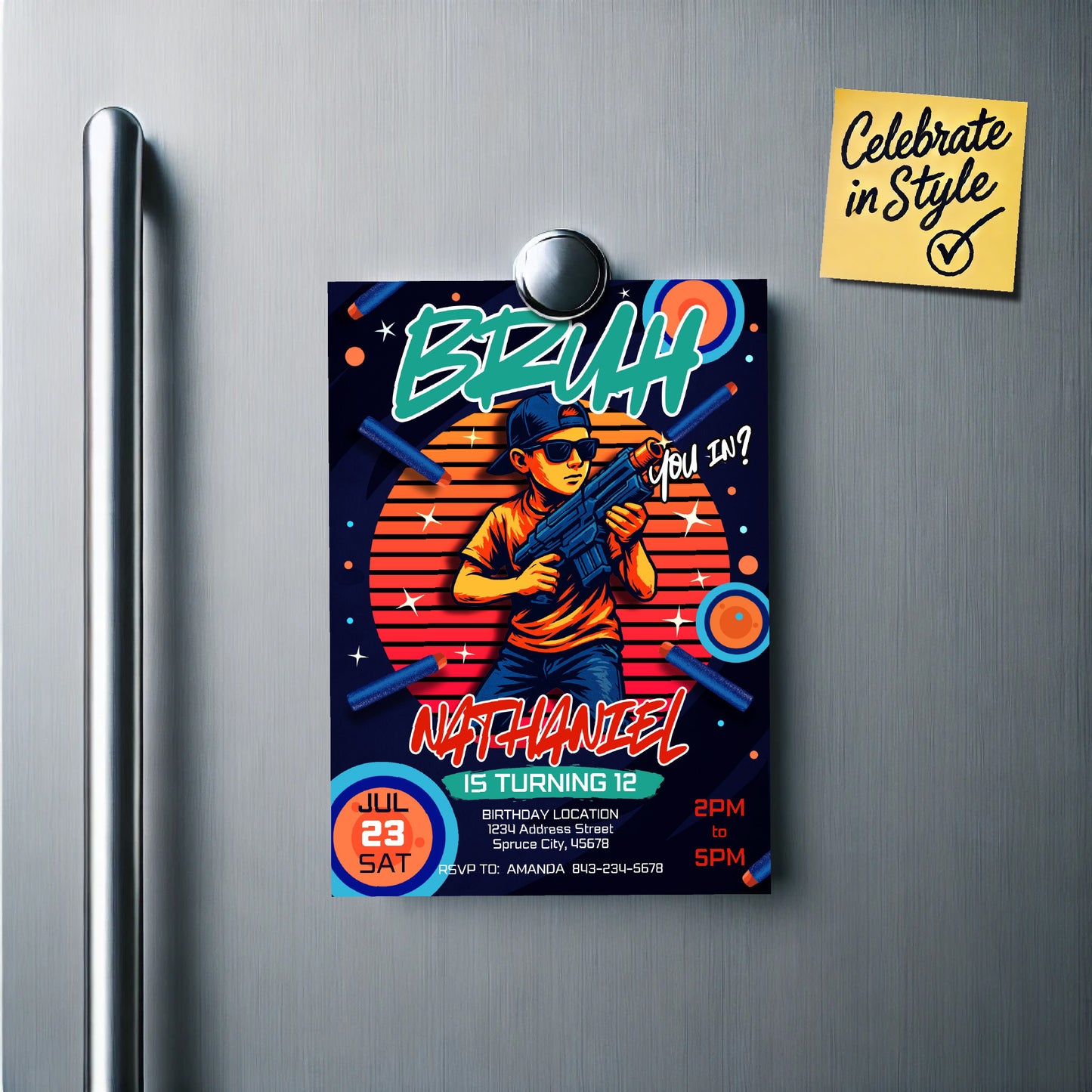 Dart Gun Birthday Invite | Bruh You In Party Invitation for Teens