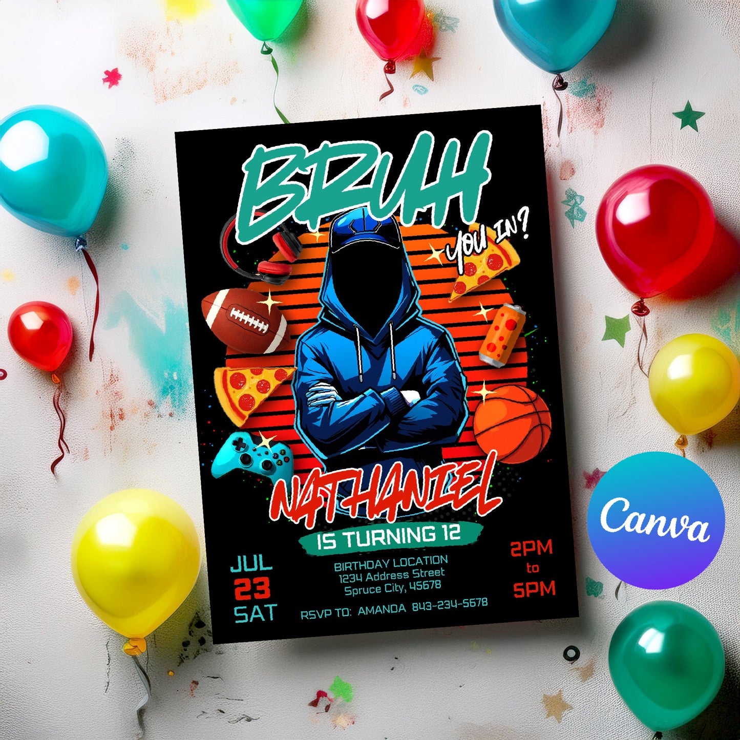 Gaming Birthday Invite | Bruh You In Party Invitation for Teens