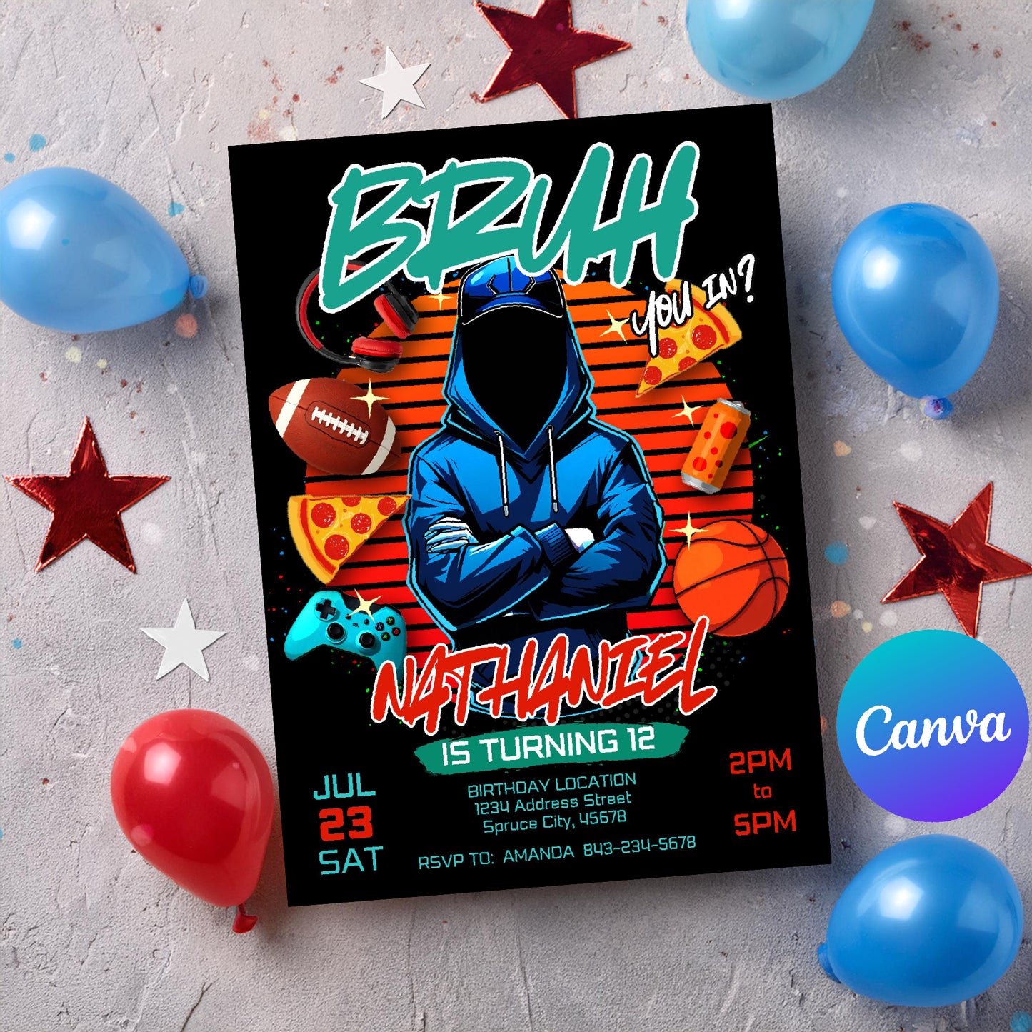 Gaming Birthday Invite | Bruh You In Party Invitation for Teens