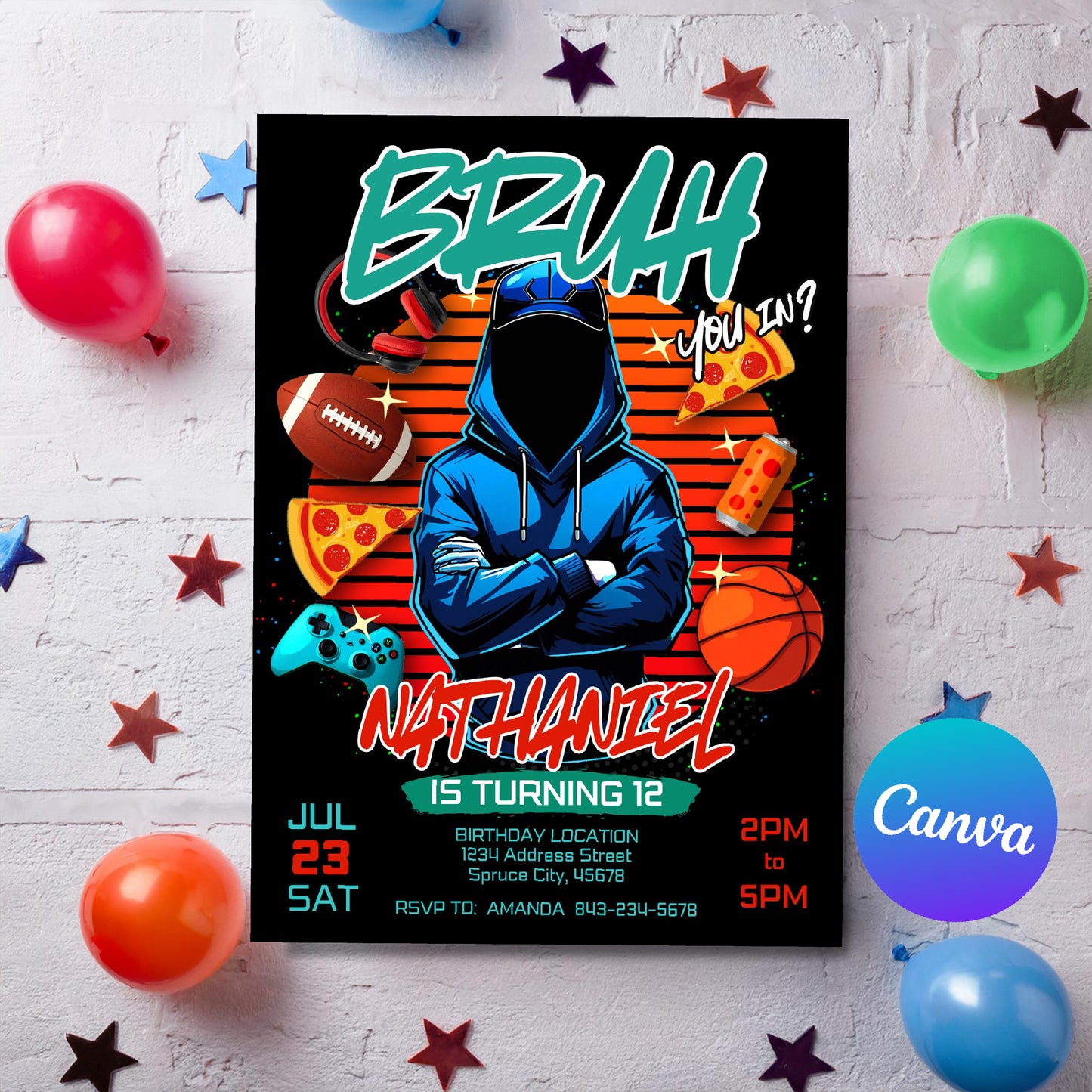 Gaming Birthday Invite | Bruh You In Party Invitation for Teens