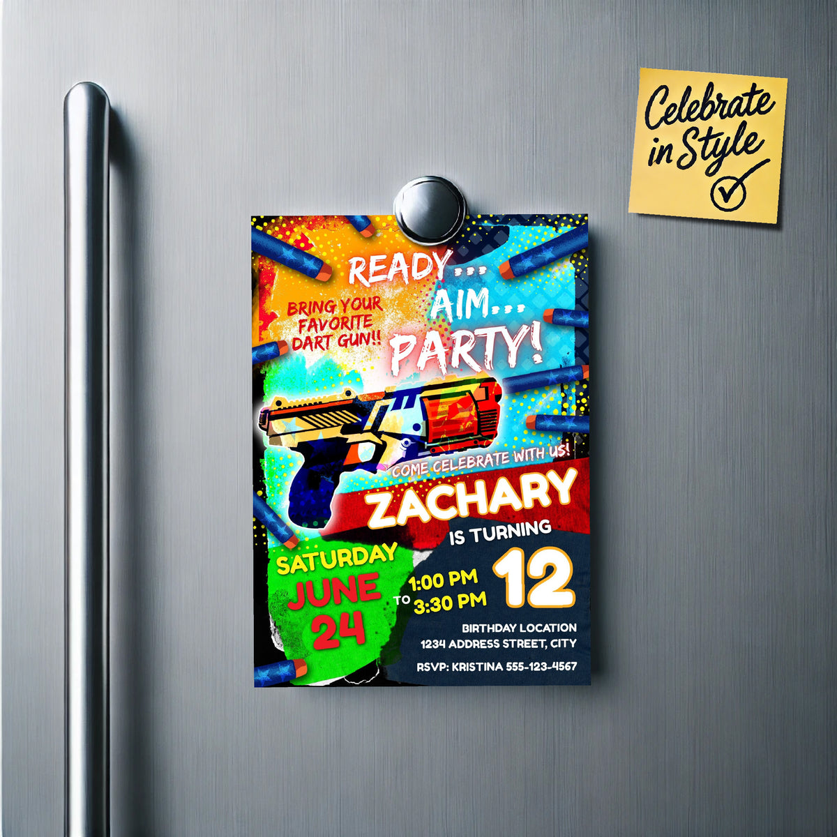 Dart Gun Birthday Invitation Template