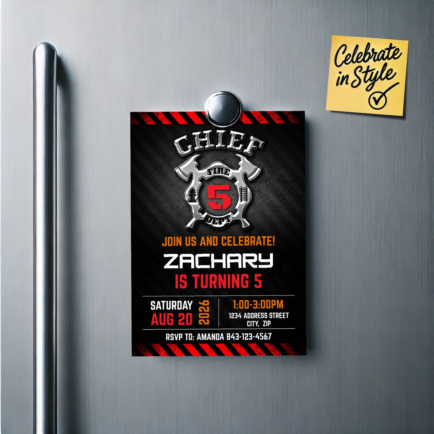 Firefighter themed birthday party invitation