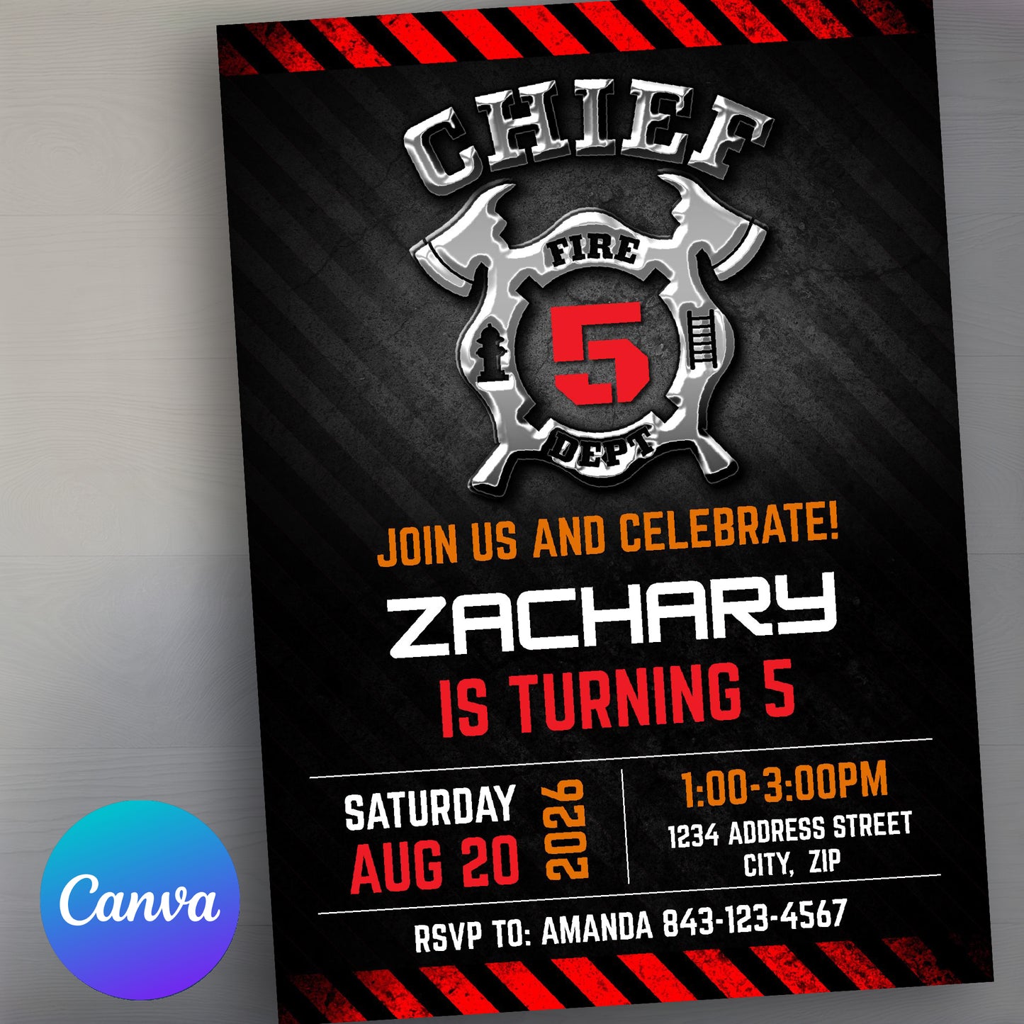 Firefighter themed birthday party invitation