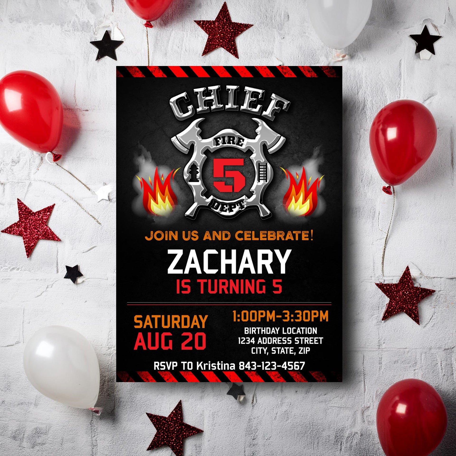 Firefighter Birthday Invitation Template | Easy Edit – Fresh Frog Tees, image size:1920x1920