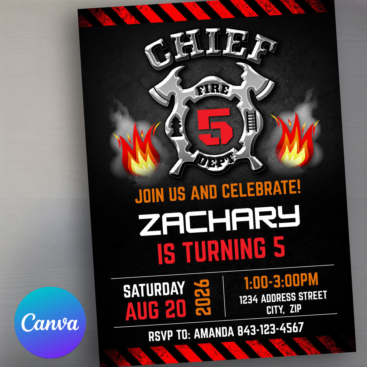 Firefighter Birthday Invitation Template