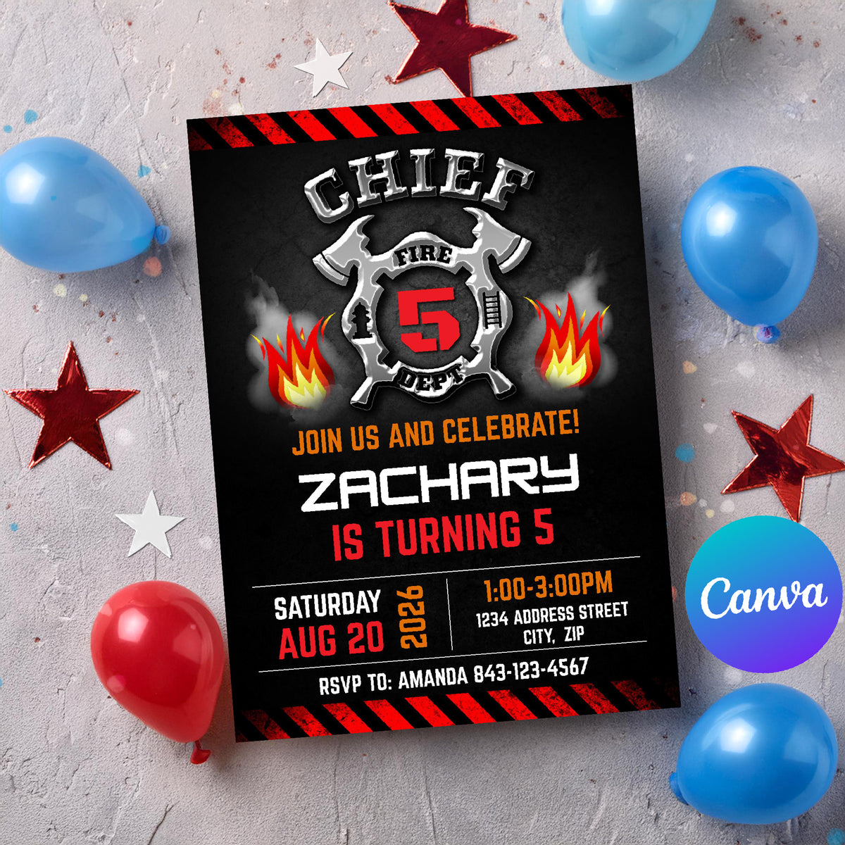 Firefighter Birthday Invitation Template