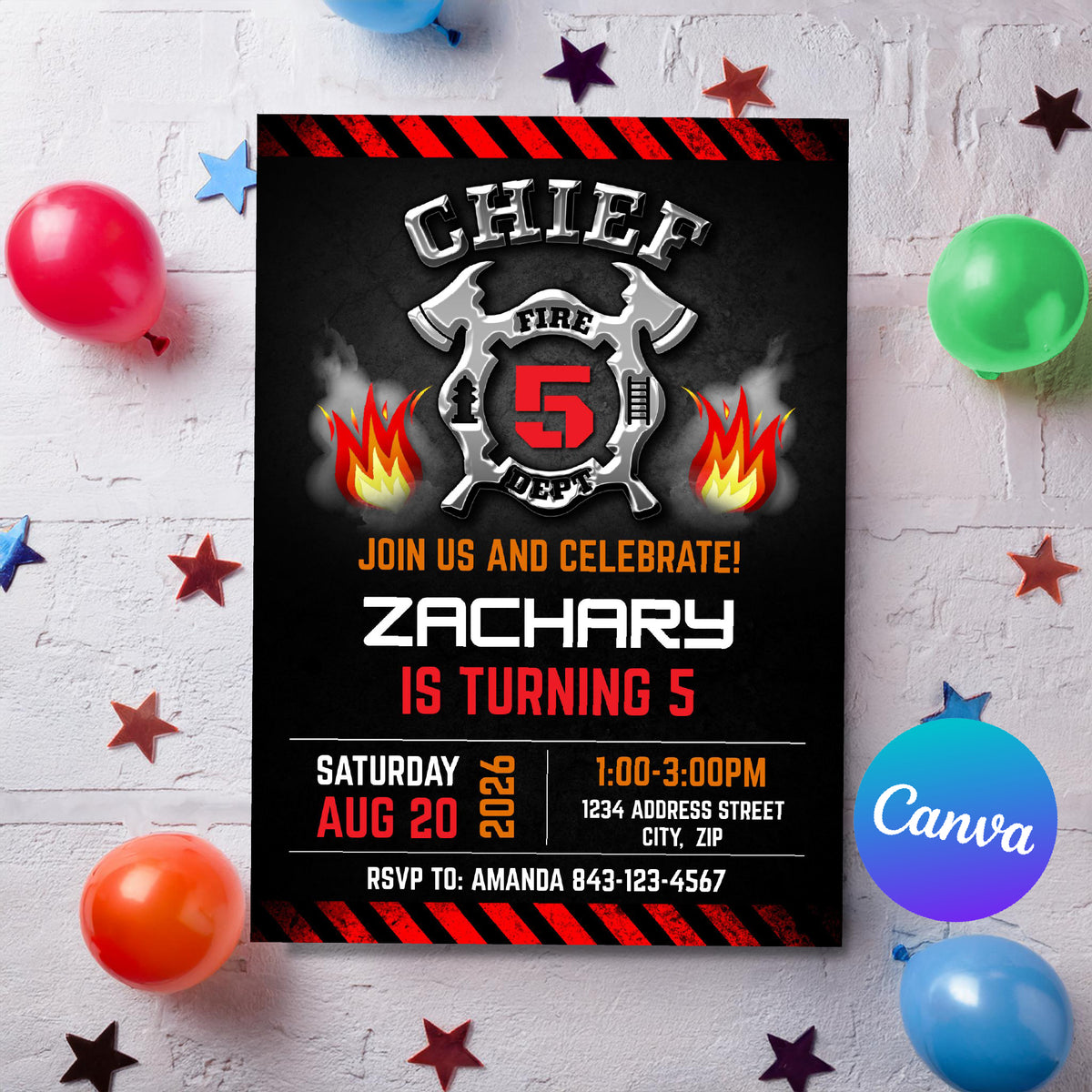 Firefighter Birthday Invitation Template