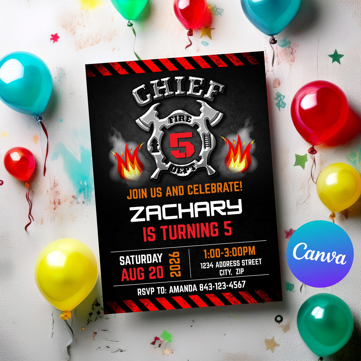 Firefighter Birthday Invitation Template