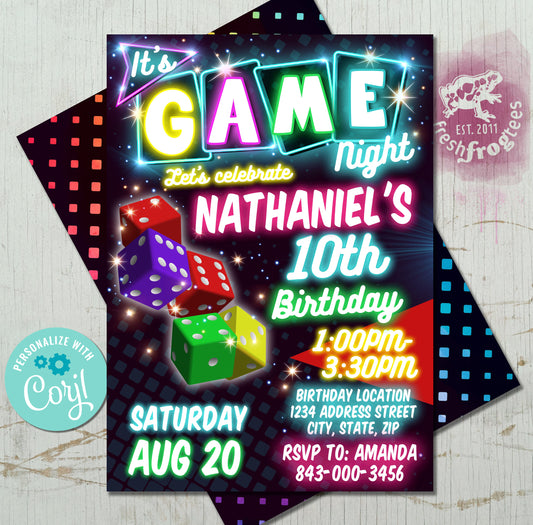 Game night birthday invitation party boys or girls - EASY EDIT!