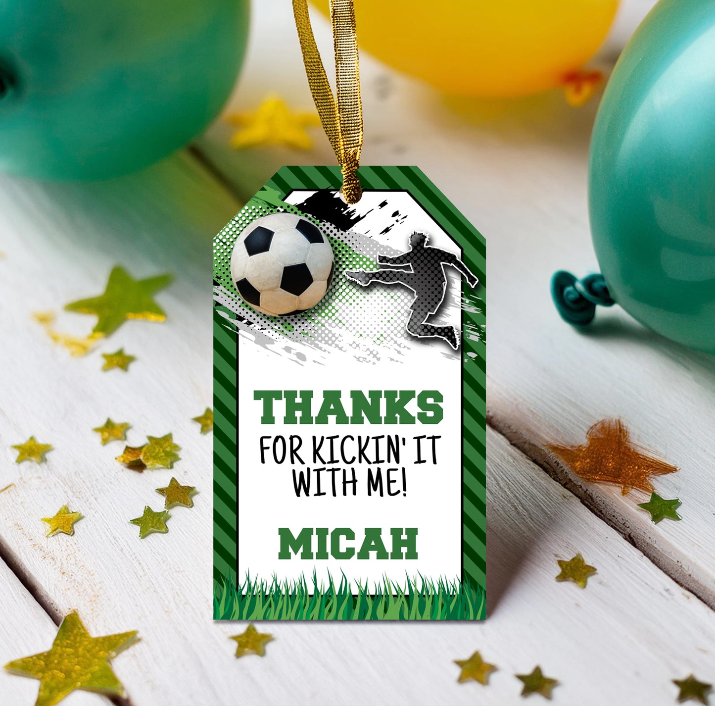 Green Soccer Thank You Tag Template