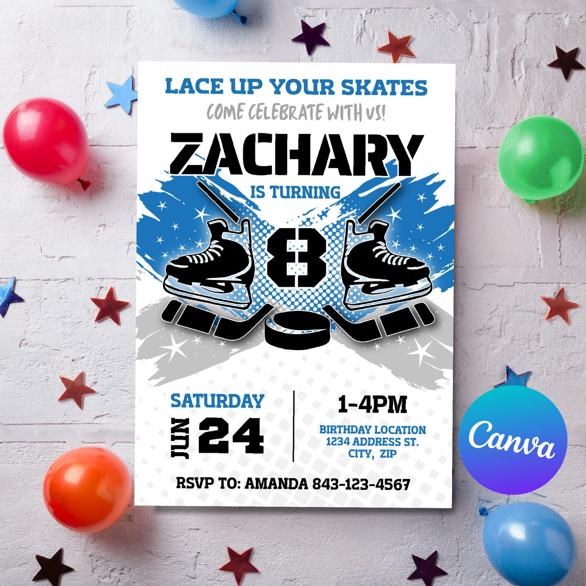Hockey Birthday Invitation Template | Blue theme