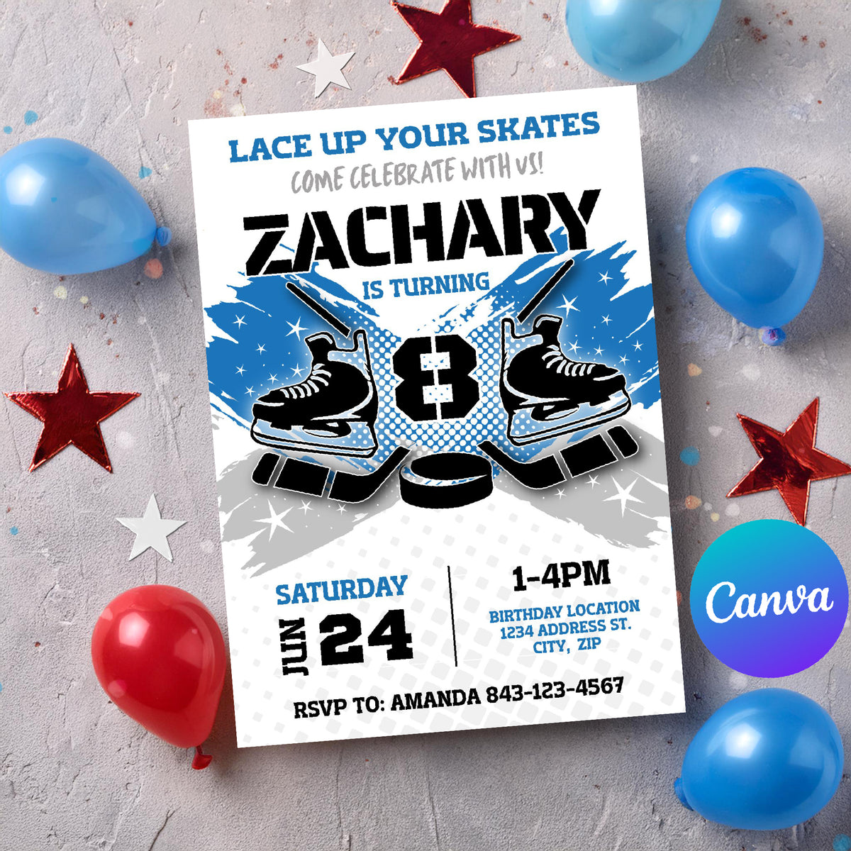 Hockey Birthday Invitation Template | Blue theme