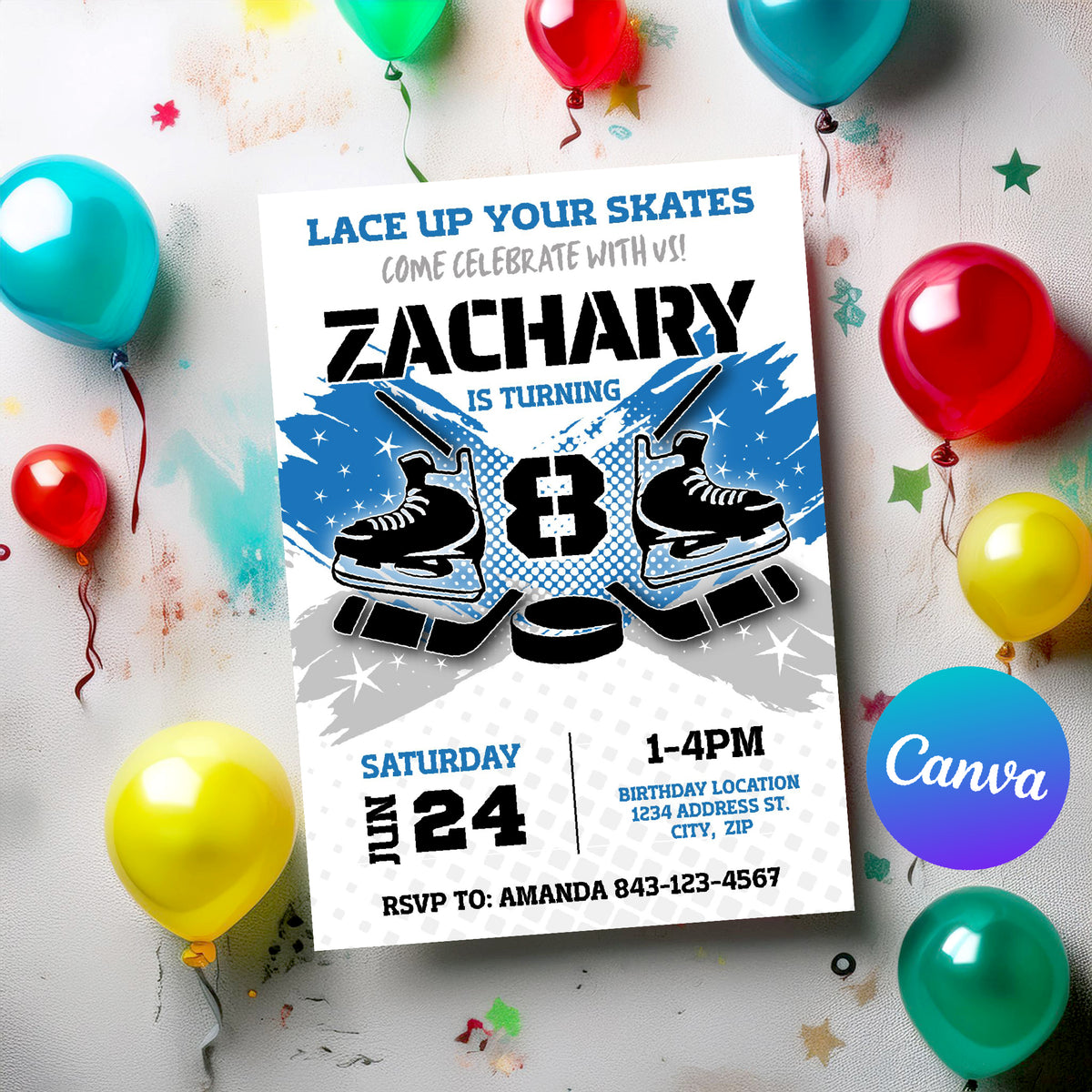 Hockey Birthday Invitation Template | Blue theme