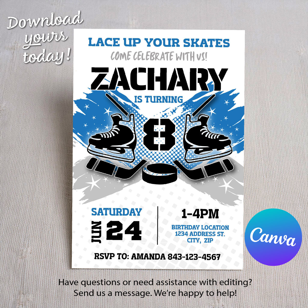 Hockey Birthday Invitation Template | Blue theme
