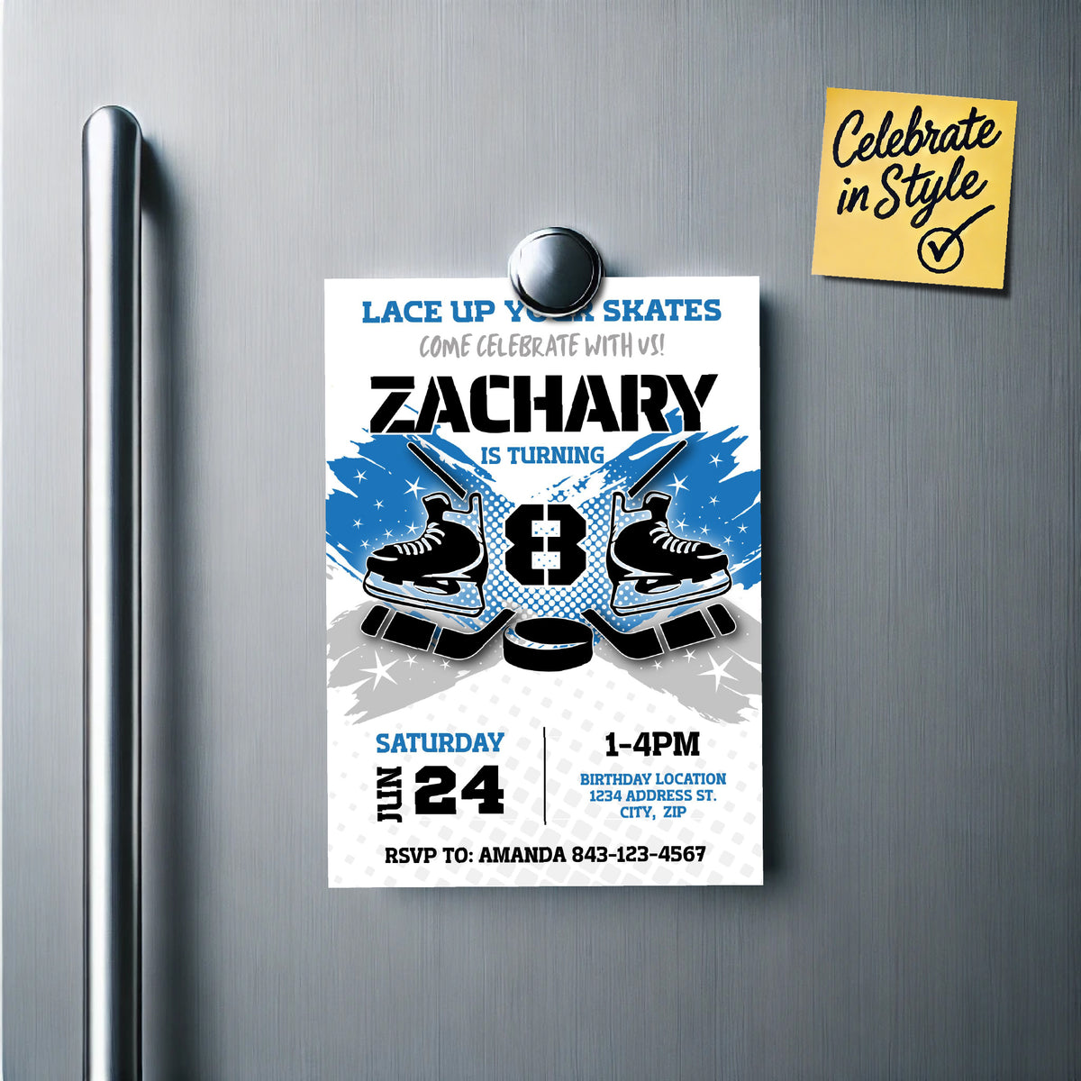 Hockey Birthday Invitation Template | Blue theme