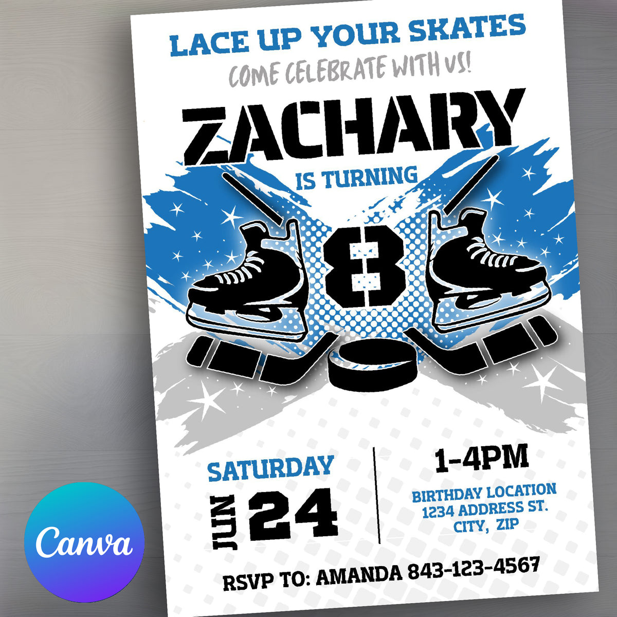 Hockey Birthday Invitation Template | Blue theme