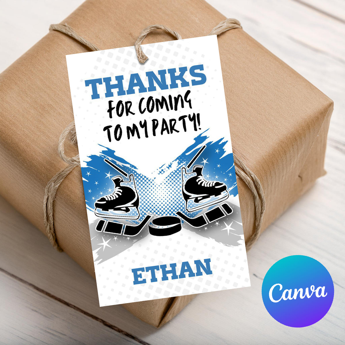Hockey Party Favors Thank You Tag Template Blue