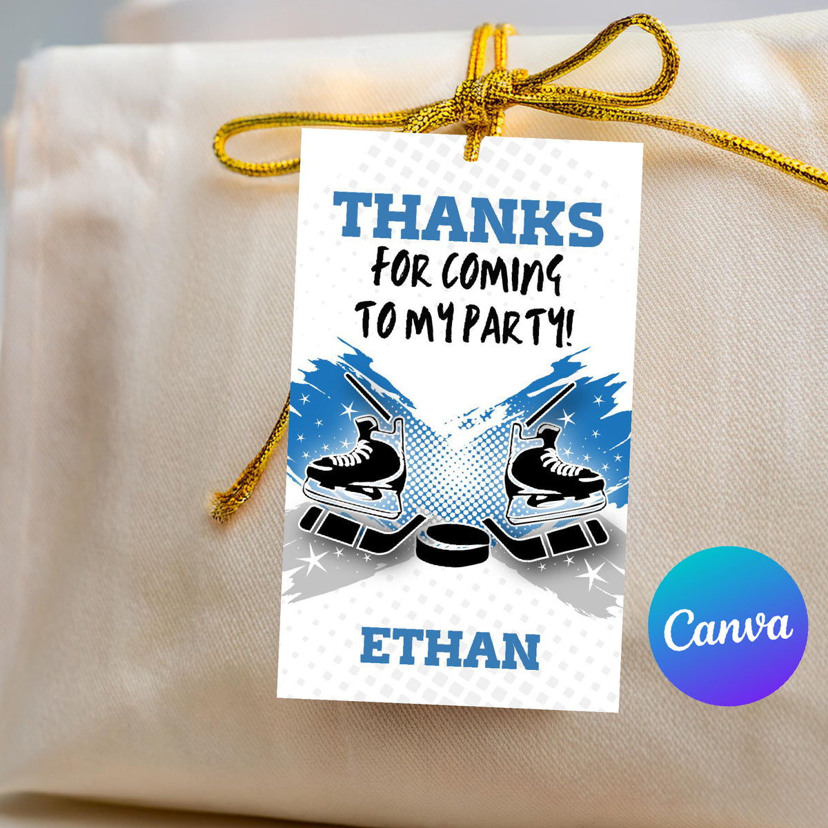 Hockey Party Favors Thank You Tag Template Blue